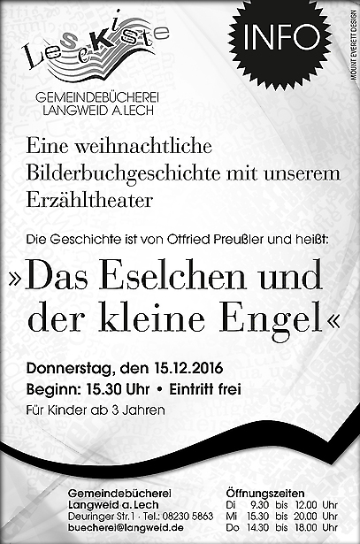 Gemeindebücherei <br> Langweid am Lech - Anzeige Jubiläumsprogramm von Tomm Everett