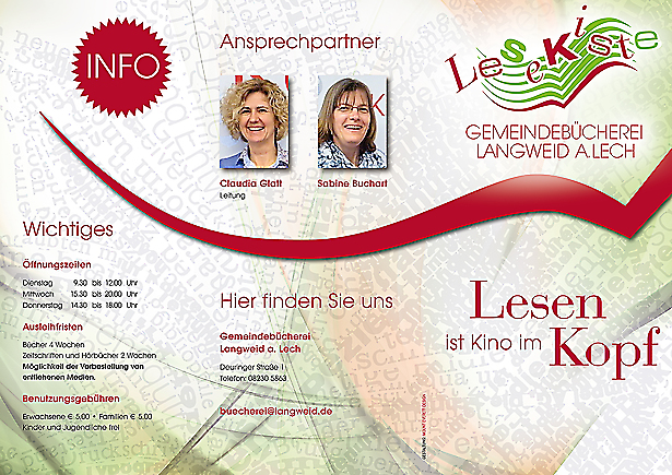 Gemeindebücherei <br> Langweid am Lech - 6-seitigen Flyer – Außenseiten von Tomm Everett